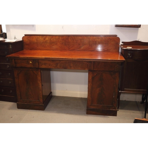 438 - A 19th century mahogany ledge back double pedestal sideboard, fitted three drawers over cupboards, o... 