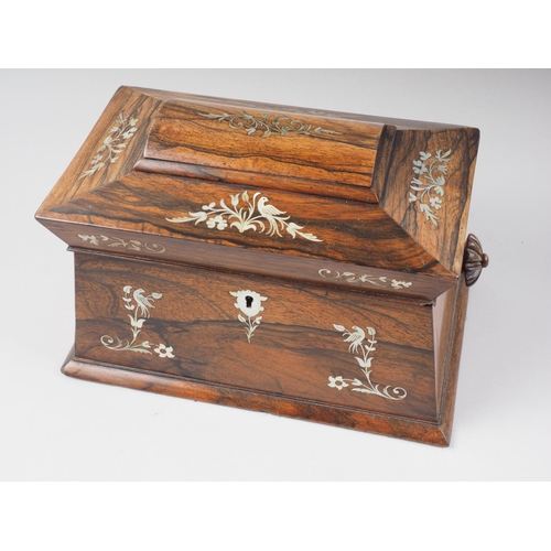 157 - An early 19th century rosewood and mother-of-pearl inlaid sarcophagus tea caddy, 10