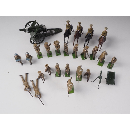 165 - A collection of early 20th  century  Britains painted lead soldiers (30 approx) and a field gun