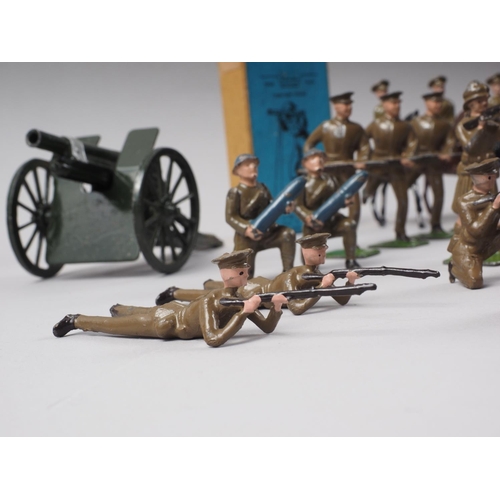 165 - A collection of early 20th  century  Britains painted lead soldiers (30 approx) and a field gun