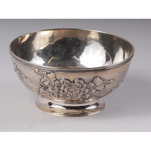 245 - A Woshing Chinese white metal chrysanthemum decorated bowl, 11.4oz troy approx