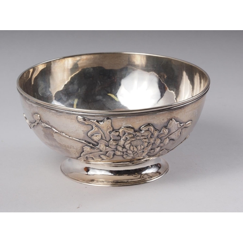 245 - A Woshing Chinese white metal chrysanthemum decorated bowl, 11.4oz troy approx