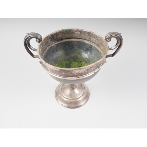 262 - A silver twin-handled pedestal trophy cup, 13.5oz troy approx