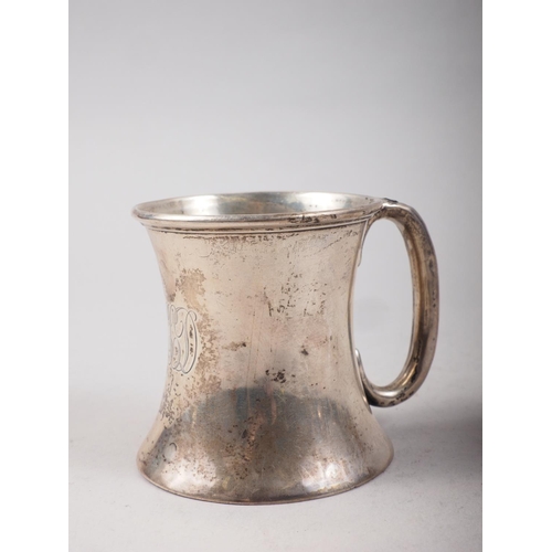 270 - A silver sugar sifter, a silver cream jug and a silver christening mug, 9.7oz troy approx