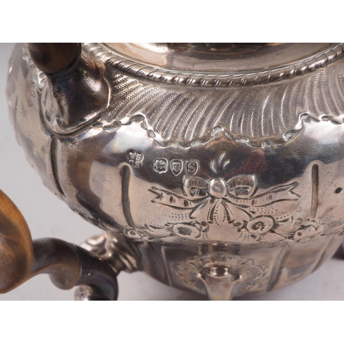 278 - A Victorian silver three-piece teaset with embossed ribbon and swag decoration, 27oz troy approx