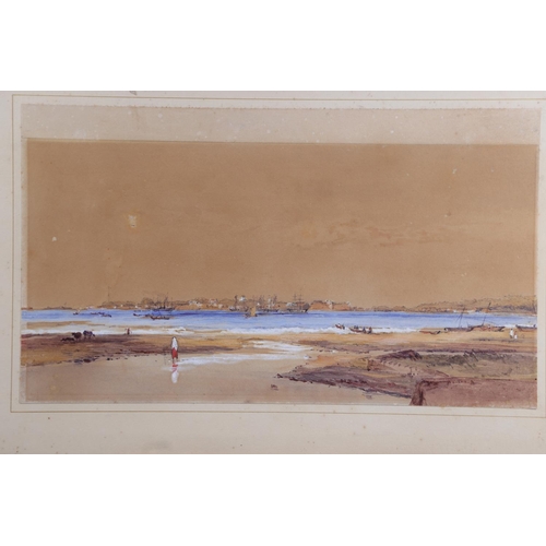 326 - A 19th century watercolour, view of Galle harbour Ceylon, 9 3/4