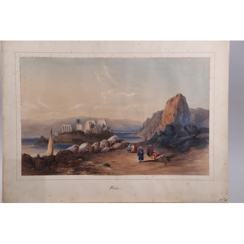 328 - Karl Richard Lepsius: a 19th century hand-coloured lithograph, view of Philae, unframed