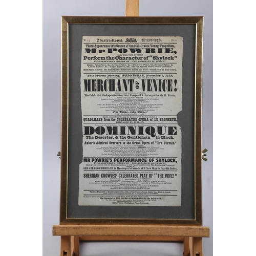 330 - Three early 19th century theatre handbills: theatre Royal Covent Garden April 2, 1829, theatre Royal... 