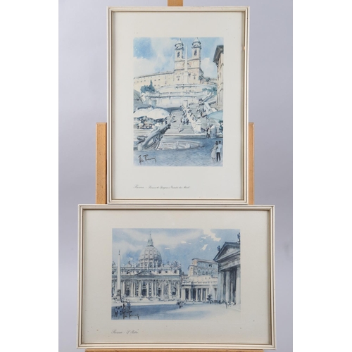 335 - Two prints, scenes of Rome, a watercolour street scene (damaged frame), two 