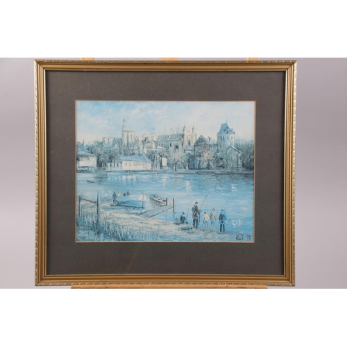 335 - Two prints, scenes of Rome, a watercolour street scene (damaged frame), two 