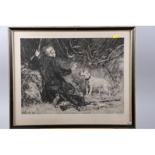 341 - Briton Riviere: two late 19th century etchings, figures with dogs, in Hogarth frames