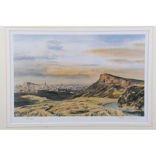 349 - A signed limited edition colour print, view of Edinburgh, two other Edinburgh scenes and a number of... 