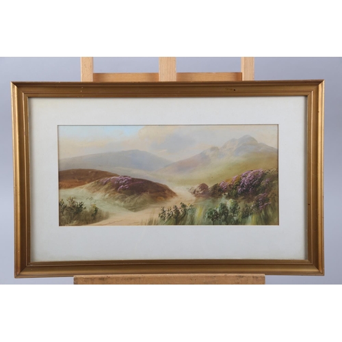 382 - W H Shapland: watercolours, moorland scene, 6 1/2