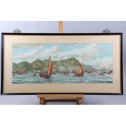 383 - Ling: watercolours, view of Hong Kong harbour, 10 1/2