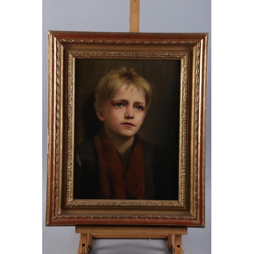 385 - William Spittle: oil on canvas, portrait of a young ragamuffin, 15 1/2