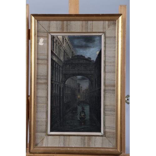 394 - M Graham: oil on panel, view of the Bridge of Sighs at night, 10