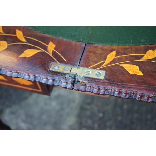 418 - A walnut and floral marquetry card table, on turned supports, 33