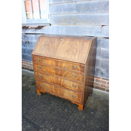 428 - A 19th century figured mahogany fall front bureau with fitted interior over four long graduated draw... 