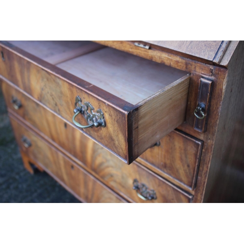 428 - A 19th century figured mahogany fall front bureau with fitted interior over four long graduated draw... 