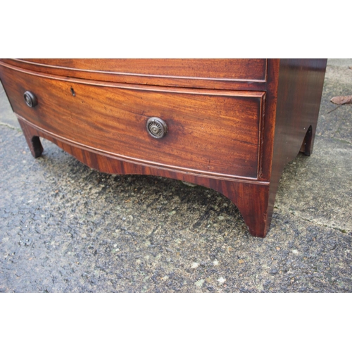 445 - A Georgian mahogany bowfront chest of two short and two long drawers with ring handles, on bracket s... 