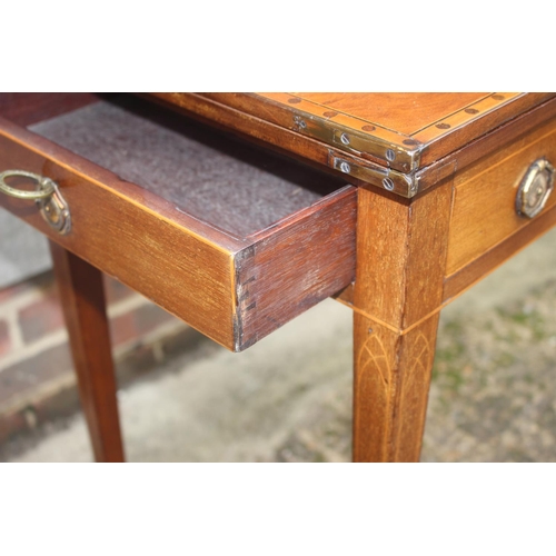 446 - A late 19th century mahogany and inlaid flap top patience table, fitted one drawer with faux drawer ... 