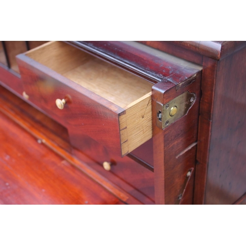 450 - A 19th century mahogany secretaire bookcase, the upper section enclosed lattice glazed doors over fi... 