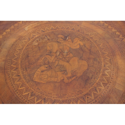 463 - A 19th century Italian walnut and marquetry circular top occasional table with St George and the dra... 