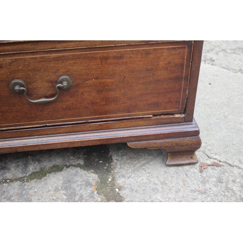 475 - A George III mahogany box and ebony strung fall front bureau, the interior fitted drawers and pigeon... 