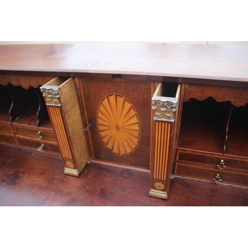 475 - A George III mahogany box and ebony strung fall front bureau, the interior fitted drawers and pigeon... 