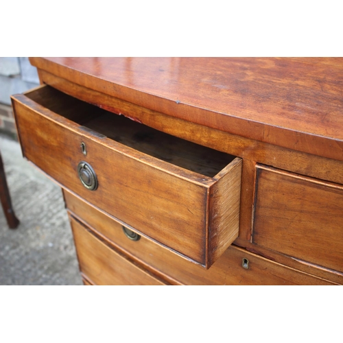 478 - A late 19th century mahogany bowfront chest of two short and three long graduated drawers, on turned... 