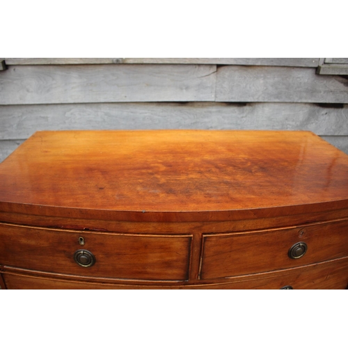 478 - A late 19th century mahogany bowfront chest of two short and three long graduated drawers, on turned... 