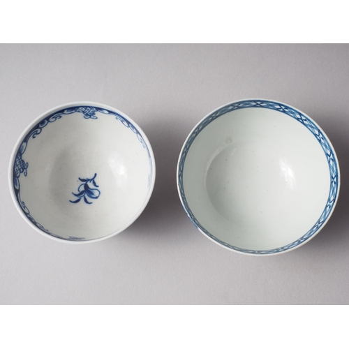 6 - Two late 18th century Worcester blue and white tea bowls with floral decoration (larger 3 1/8