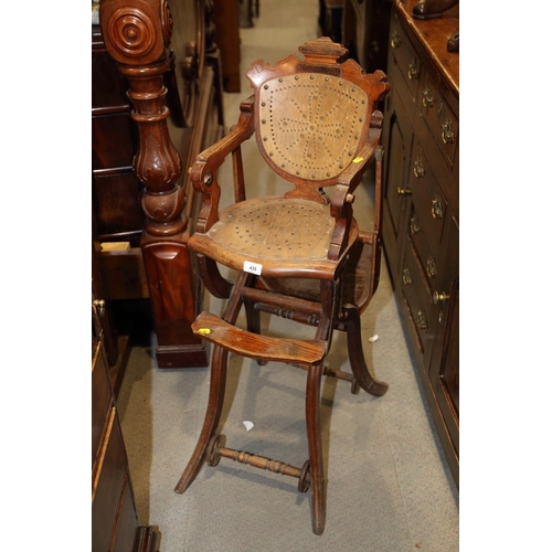 435 - A child's 19th century oak 1875 patent metamorphic highchair with feeding tray