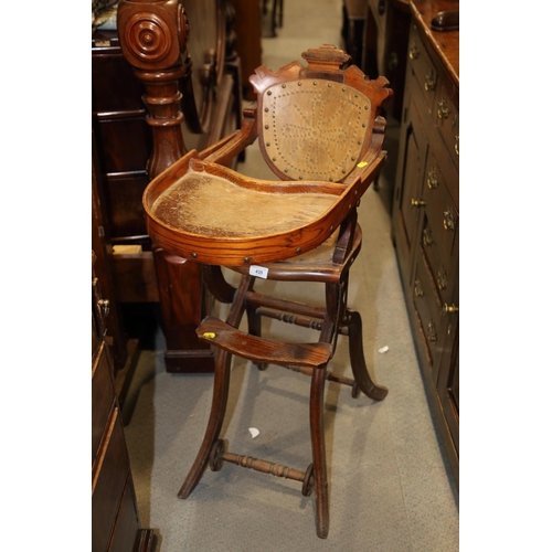 435 - A child's 19th century oak 1875 patent metamorphic highchair with feeding tray