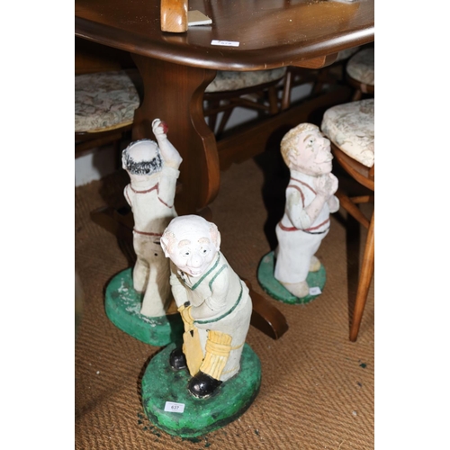 637 - A set of six cast stone and painted cricketing figures, average 20