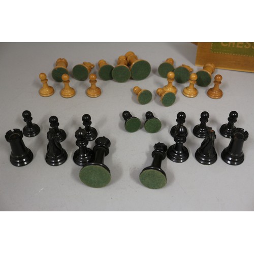 160 - A late 19th century Jaques of London boxwood and ebony Staunton pattern chess set, boxwood king only... 