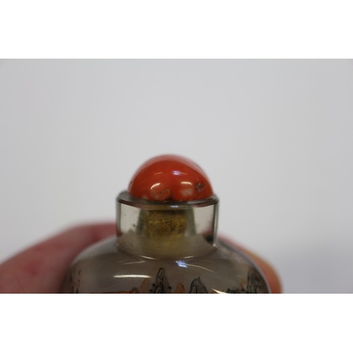 109 - A Chinese internal painted snuff bottle with coral stopper, 2 3/8