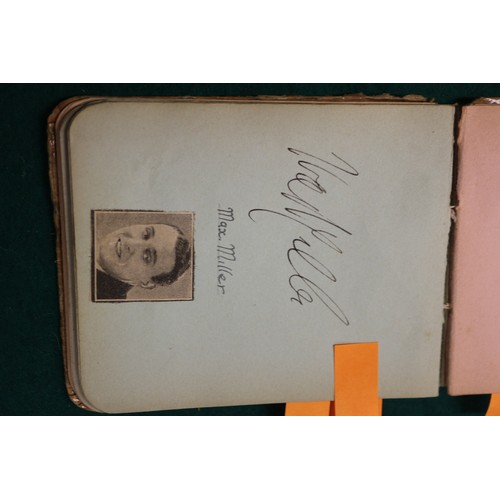 211 - An autograph book, reputedly containing autographs from Max Miller, Mary Ellis, Arthur Askey and man... 