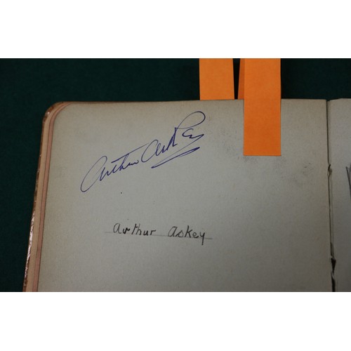 211 - An autograph book, reputedly containing autographs from Max Miller, Mary Ellis, Arthur Askey and man... 