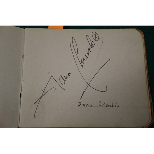 211 - An autograph book, reputedly containing autographs from Max Miller, Mary Ellis, Arthur Askey and man... 