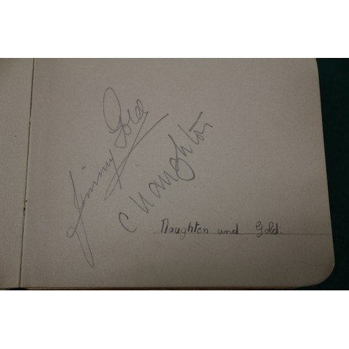 211 - An autograph book, reputedly containing autographs from Max Miller, Mary Ellis, Arthur Askey and man... 