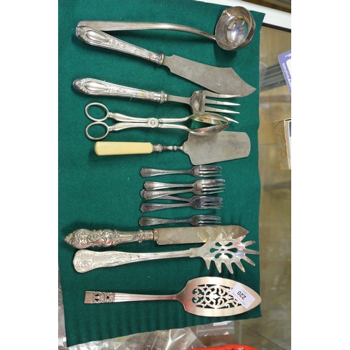 220 - A set of six Christoffel pastry forks, two pastry slices and other flatware, various