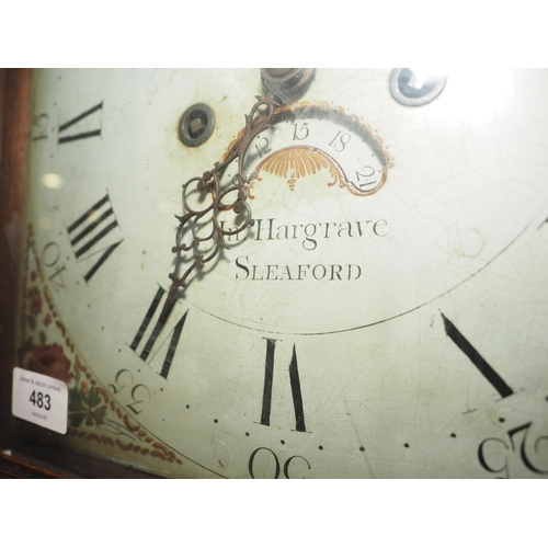 562 - An early 19th century provincial oak long case clock with painted dial, swan neck pediment and eight... 