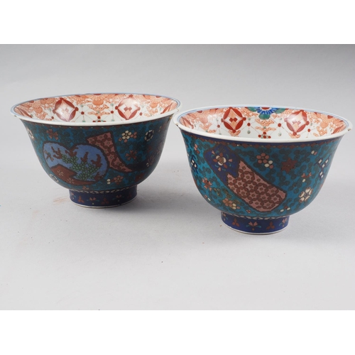 112 - Two Totai Shippo cloisonne decorated bowls with enamel centres, largest 6 3/4