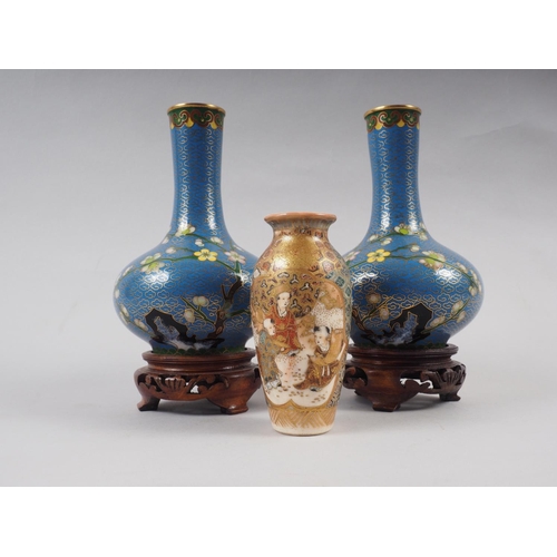 113 - A pair of cloisonne bottle vases, decorated tree with flowers, 5