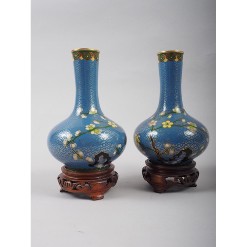 113 - A pair of cloisonne bottle vases, decorated tree with flowers, 5