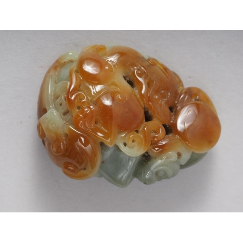 116 - A Chinese carved jade boulder with monkey and mythical beast, 4.6cm x 3.6cm approx