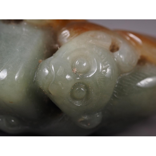 116 - A Chinese carved jade boulder with monkey and mythical beast, 4.6cm x 3.6cm approx