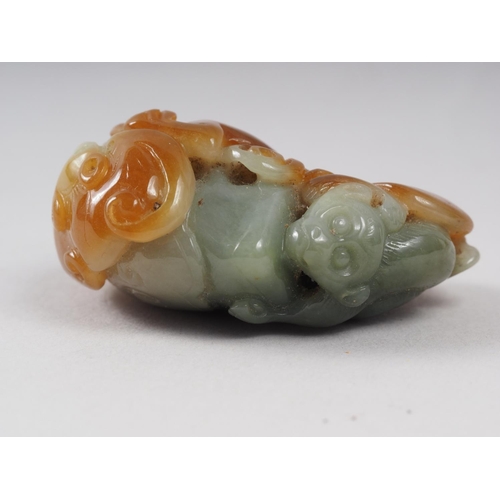 116 - A Chinese carved jade boulder with monkey and mythical beast, 4.6cm x 3.6cm approx