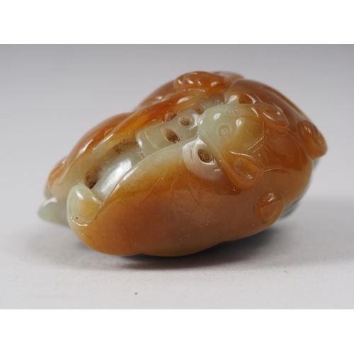 116 - A Chinese carved jade boulder with monkey and mythical beast, 4.6cm x 3.6cm approx